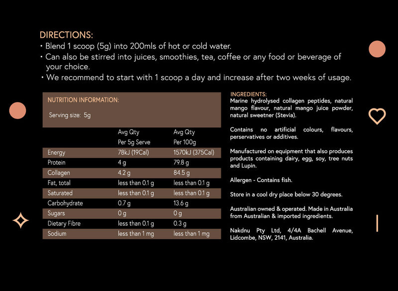 Nakdnu Collagen Mango Ingredients panel